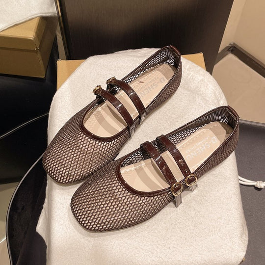 Damen atmungsaktive Ballerinas mit Doppelschnalle EB