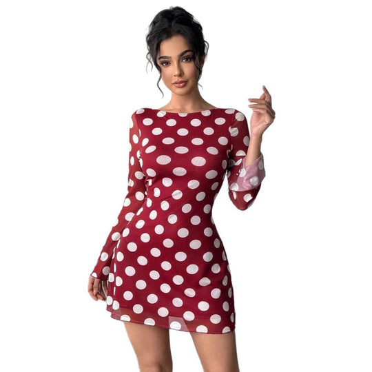 Damen luftiges Minikleid mit aufregendem Rückenausschnitt und modernen Punkten EB