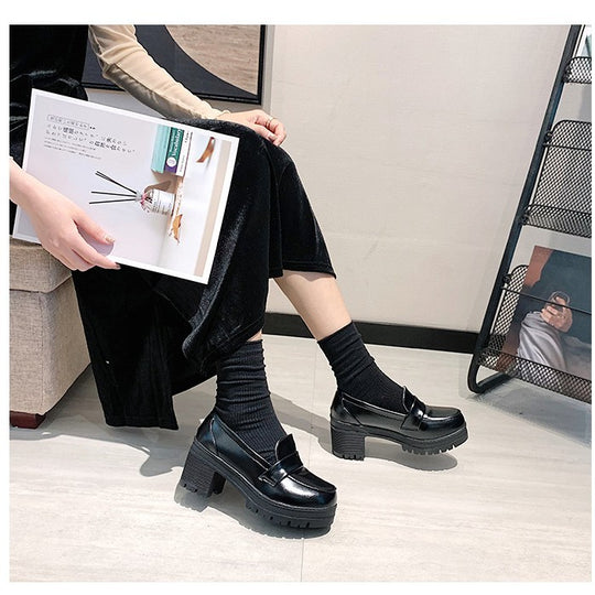 Damen Elegante Plateau-Mokassins mit modischer Sohle EB