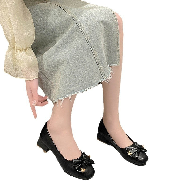 Damen Ballerinas mit dekorativem Schleifen-Design und komfortablem Blockabsatz EB