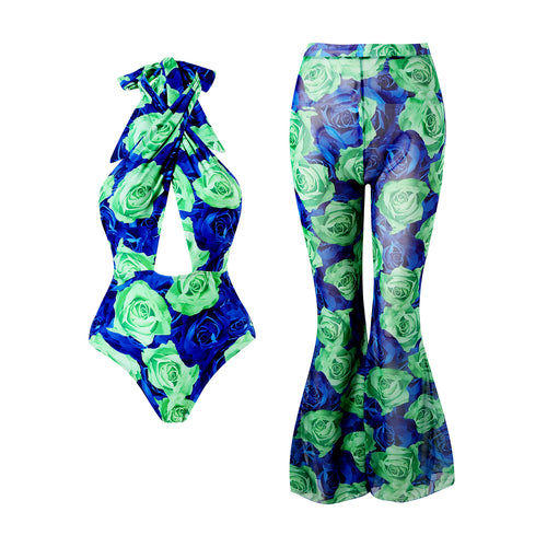 Damen Badeanzug mit innovativem Schnitt und floralem Design EB