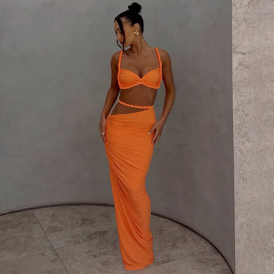 Damen Maxikleid mit raffiniertem Wickeldesign und zarten Spitzenakzenten EB