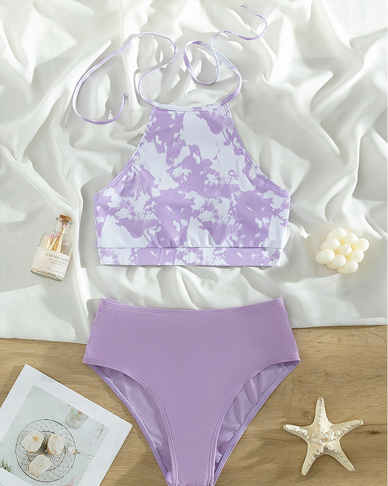 Damen Hochtailliertes Bikini-Set mit sportlichem Crop-Top und tief geschnittenem Höschen EB