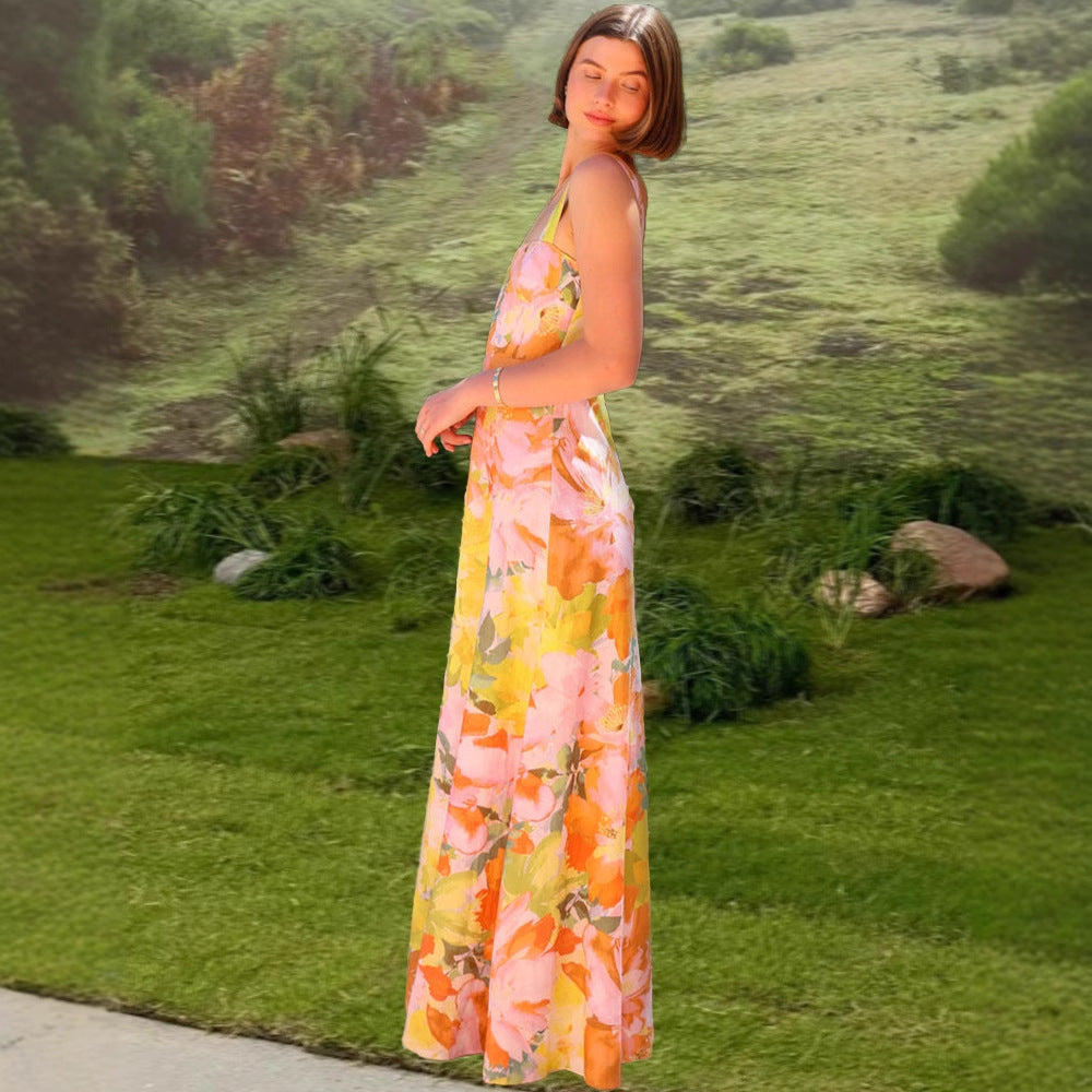 Damen Maxikleid mit floralem Muster und schmalen Trägern EB