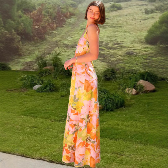 Damen Maxikleid mit floralem Muster und schmalen Trägern EB