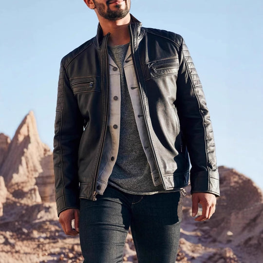 Herren Bikerjacke mit Stepp-Design und praktischen Taschen EB