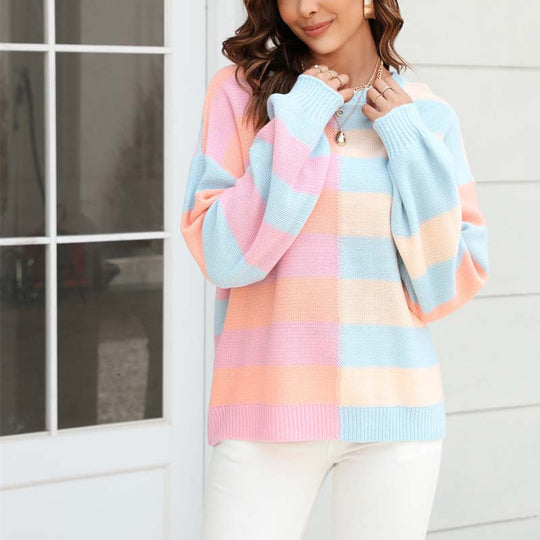 EB | Farbiger Gestreifter Strickpullover Mit Stil