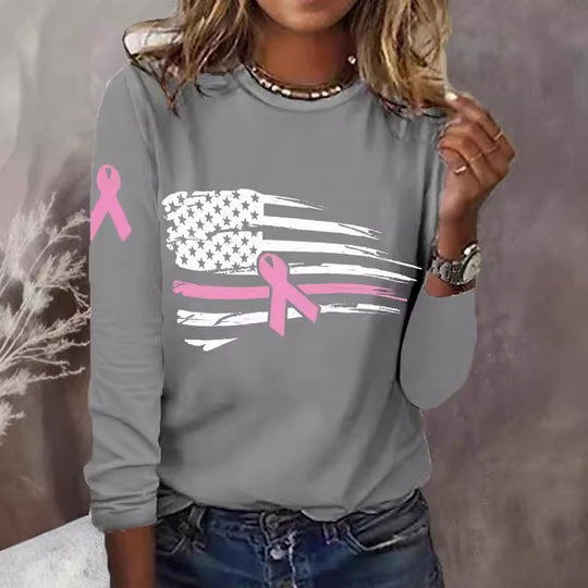 Damen lässiges T-Shirt mit kreativem Flaggen- und Schleifen-Design EB
