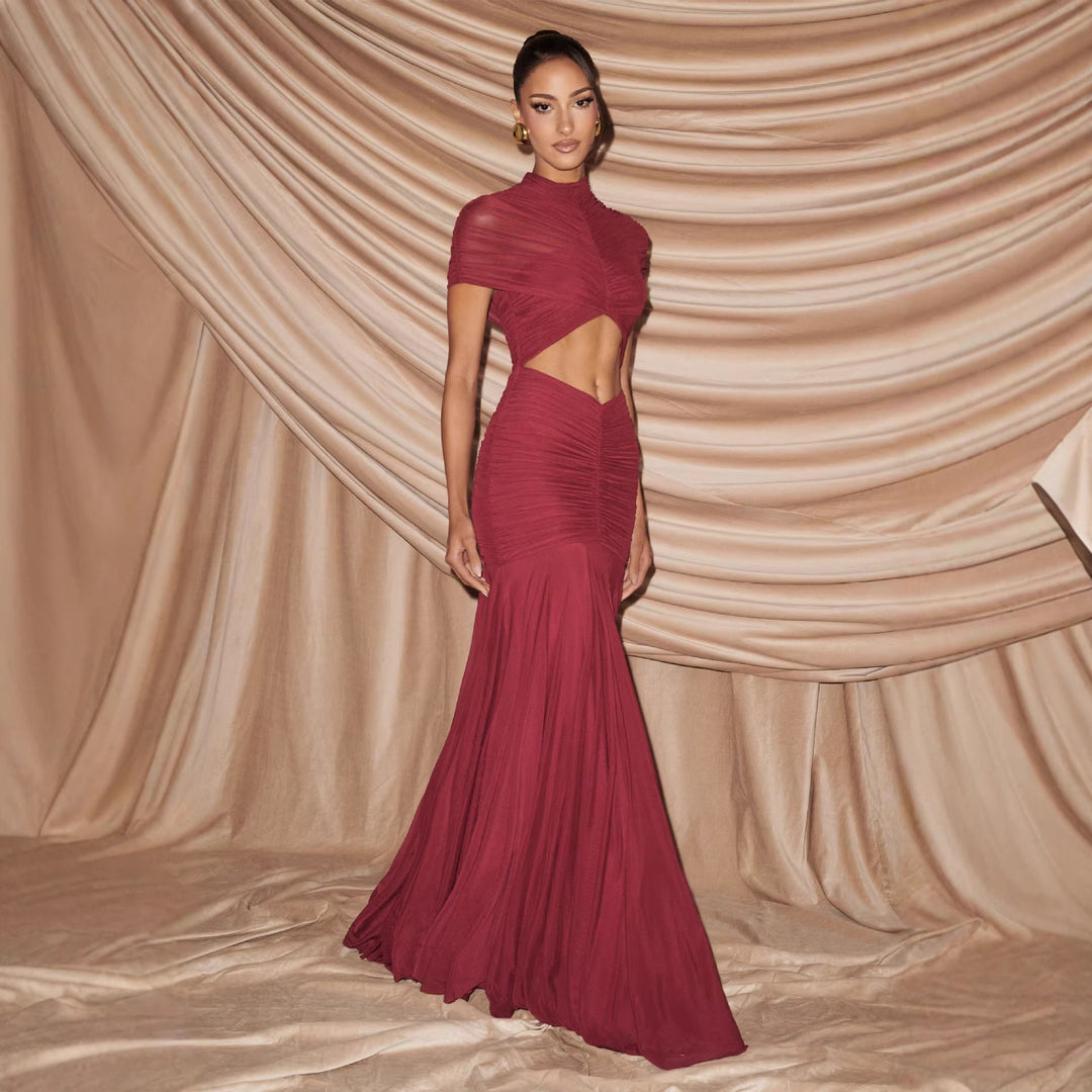 Damen Elegantes Abendkleid mit innovativem Cut-Out-Design und gefaltetem Stoff EB