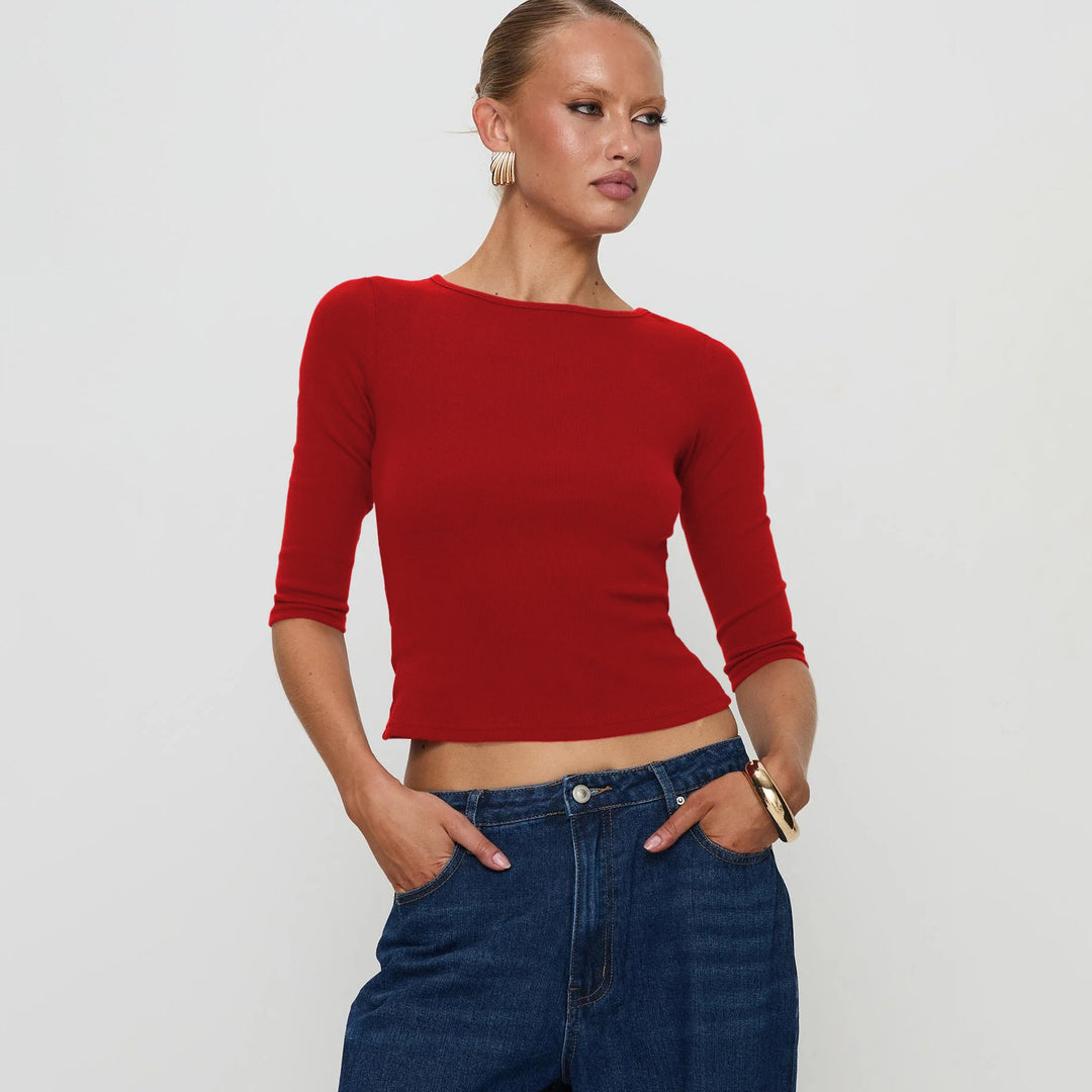 Damen figurbetontes Cropped Oberteil aus hochwertigem Rippmaterial EB