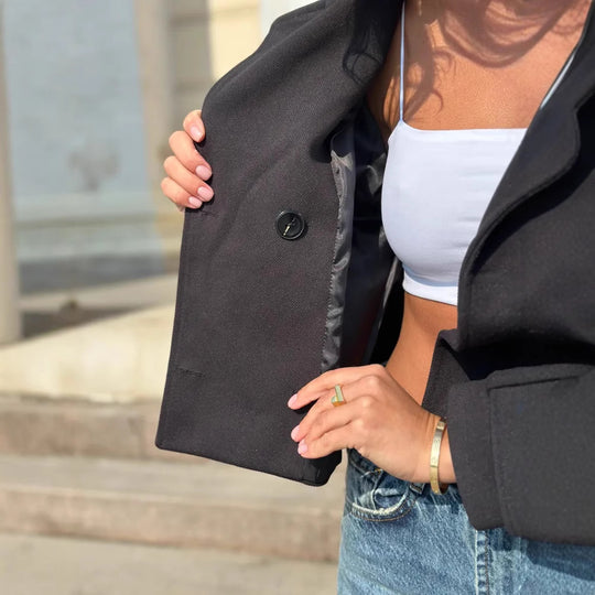 Damen Modische Kurzjacke mit doppelter Knopfleiste und lässigem Schnitt EB