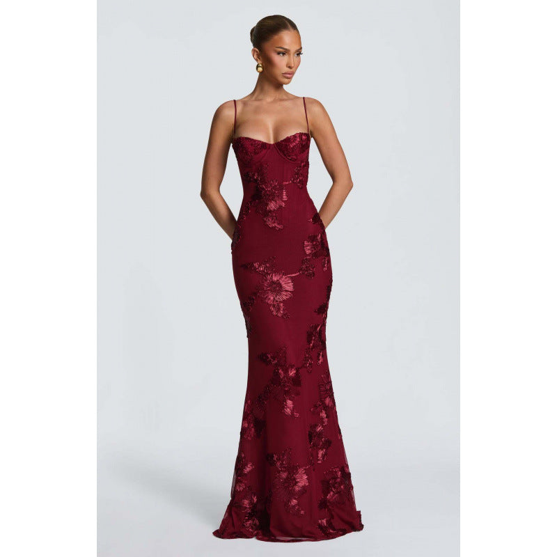 Damen Elegantes Abendkleid mit floralem Spitzenmuster und figurbetontem Schnitt EB