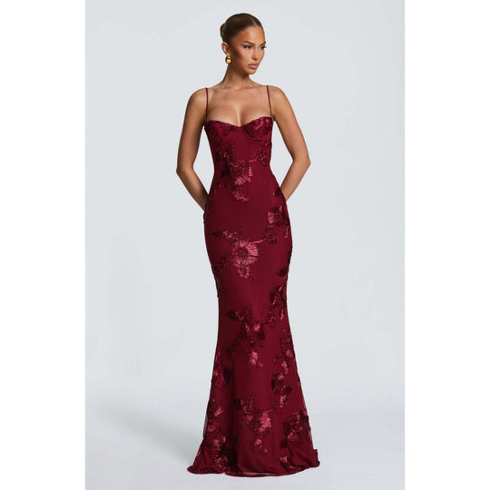 Damen Elegantes Abendkleid mit floralem Spitzenmuster und figurbetontem Schnitt EB