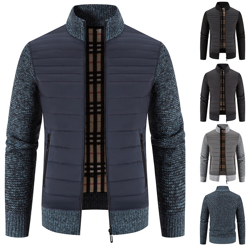 Herren gesteppte Hybridjacke mit Strickärmeln und modernem Stehkragen EB