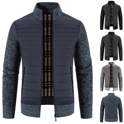 Herren gesteppte Hybridjacke mit Strickärmeln und modernem Stehkragen EB