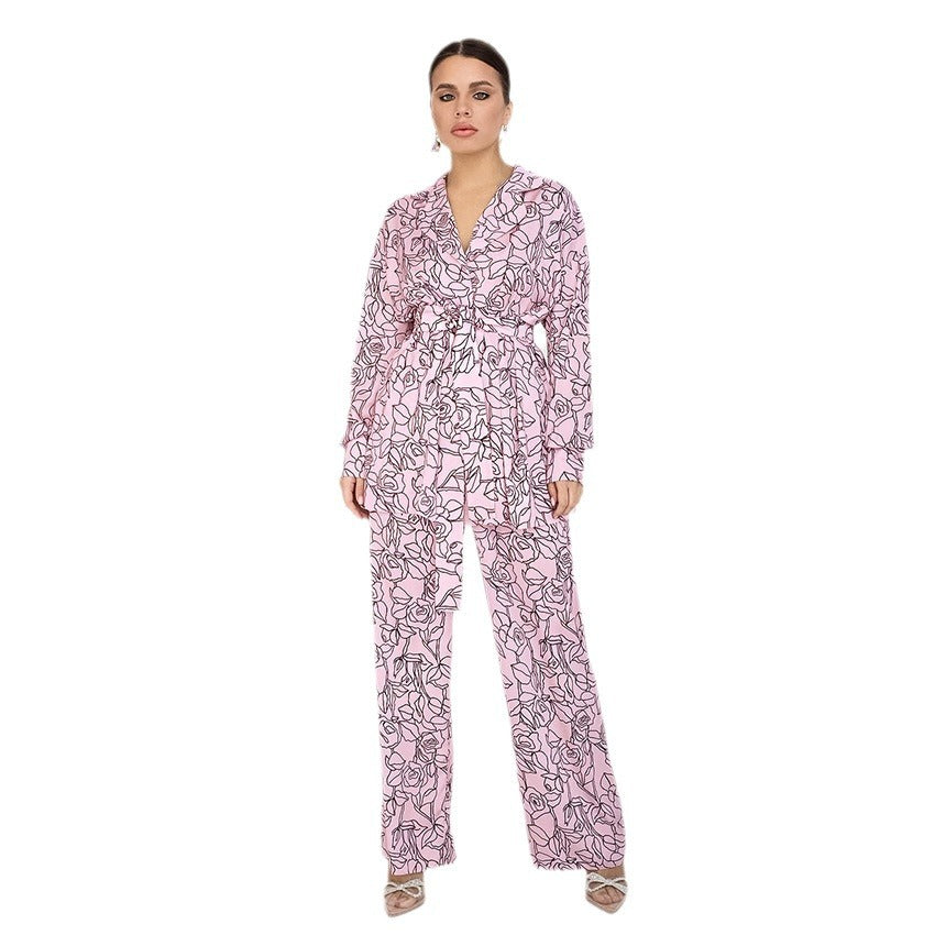 Damen modisches Blazer-Set mit floralen Akzenten EB