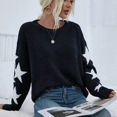 Damen Modischer Strickpullover mit Sternen-Muster EB