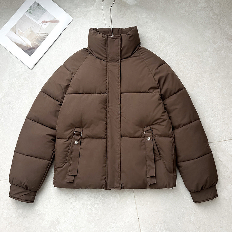 Damen nan kurze gesteppte Pufferjacke mit hohem Stehkragen, verdeckter Frontblende und D‑Ring Taschenapplikation EB