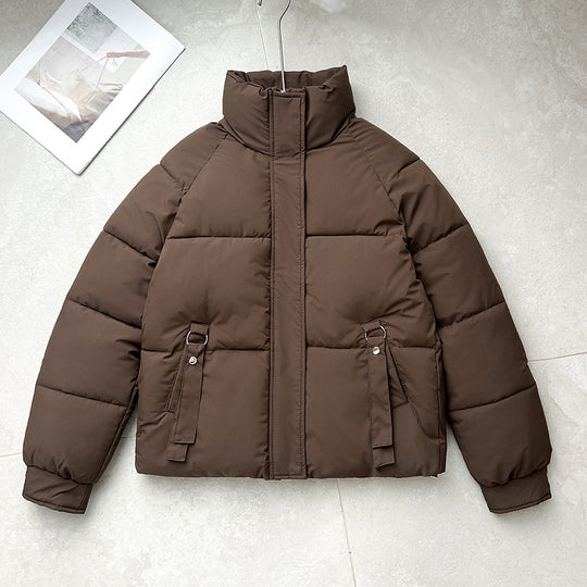 Damen nan kurze gesteppte Pufferjacke mit hohem Stehkragen, verdeckter Frontblende und D‑Ring Taschenapplikation EB