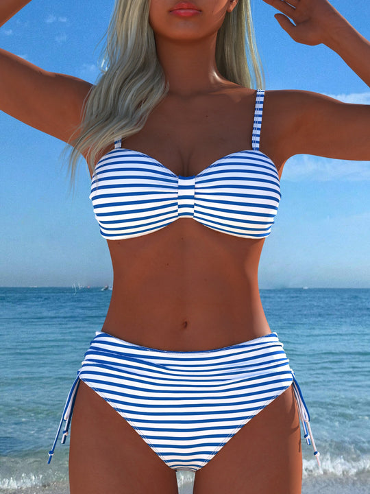 Damen Bikini-Set mit stilvollem Karomuster und goldfarbenen Akzenten EB