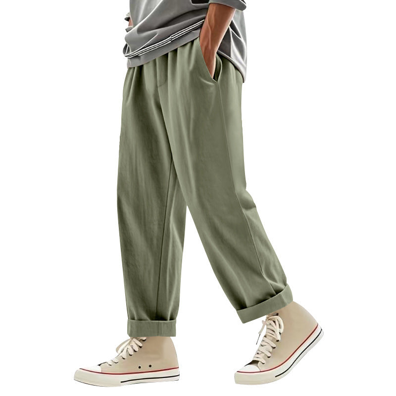 Herren nan weite Bundfalten-Chinohose mit Umschlag, konisch zulaufendem Schnitt und seitlichen Eingrifftaschen EB