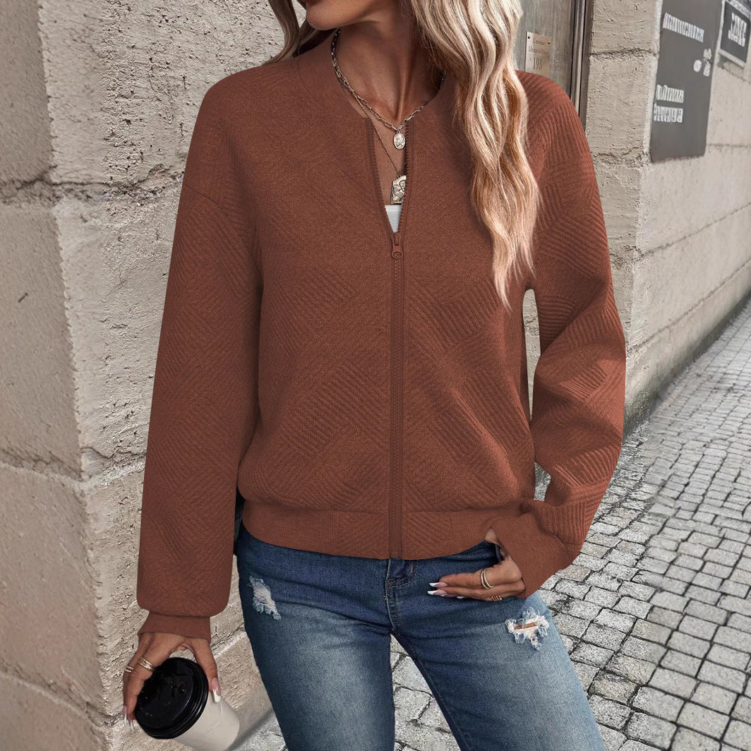 Damen stylische Sweatjacke mit strukturiertem Muster und hohem Kragen EB