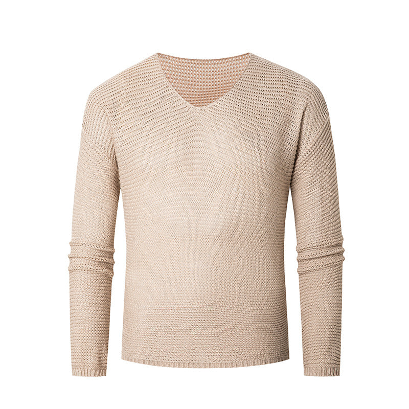 Herren lässiger Strickpullover mit V-Ausschnitt und luftigen Maschen EB