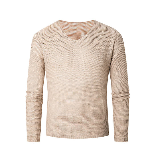Herren lässiger Strickpullover mit V-Ausschnitt und luftigen Maschen EB