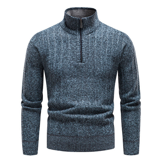 Herren eleganter Strickpullover mit kurzem Reißverschluss und strukturierter Oberfläche EB