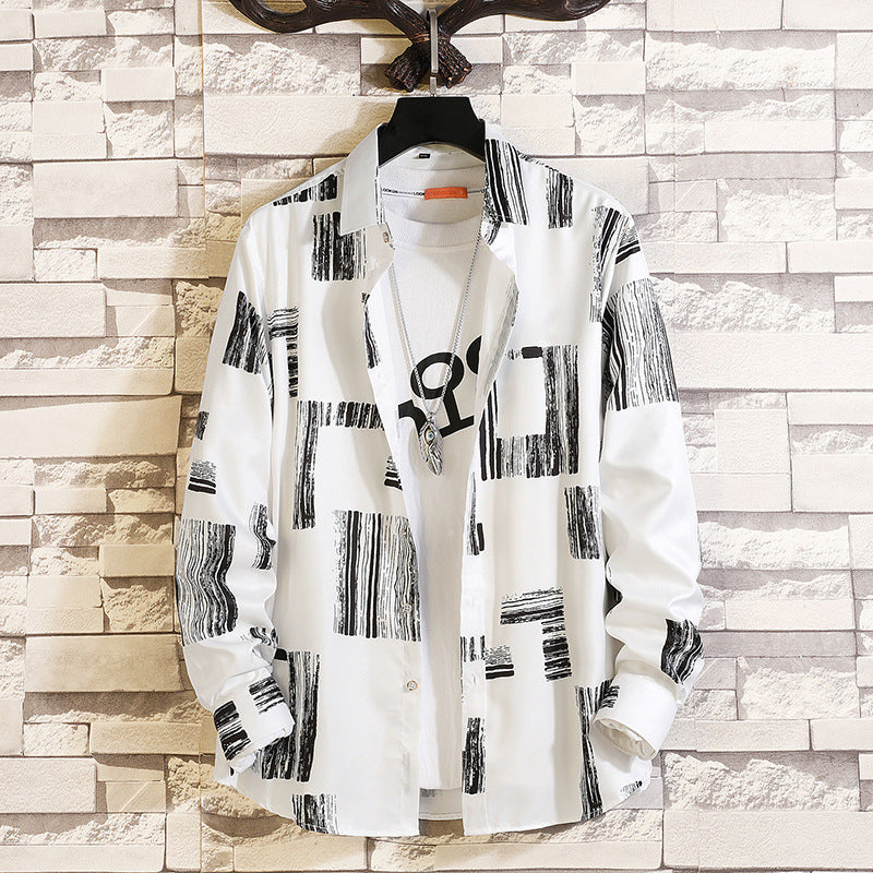 Herren nan langärmliges Hemd mit offenem Reverskragen, kontrastivem Blumenprint und lässiger Regular-Fit Silhouette EB