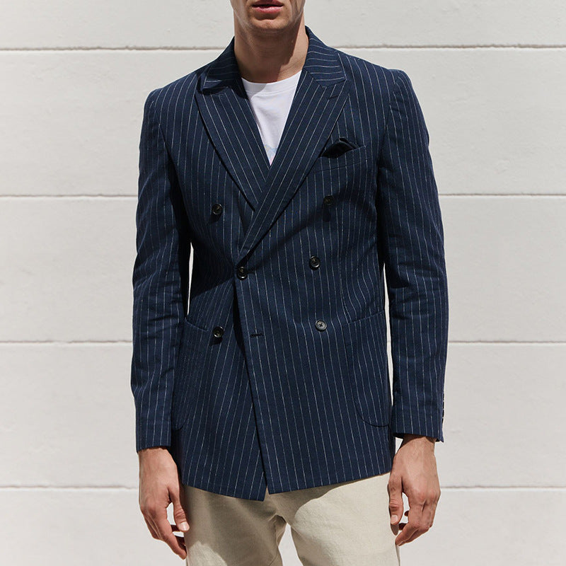 EB | Blazer taillierte Passform Wollmischung Doppelreiher Nadelstreifen Formal