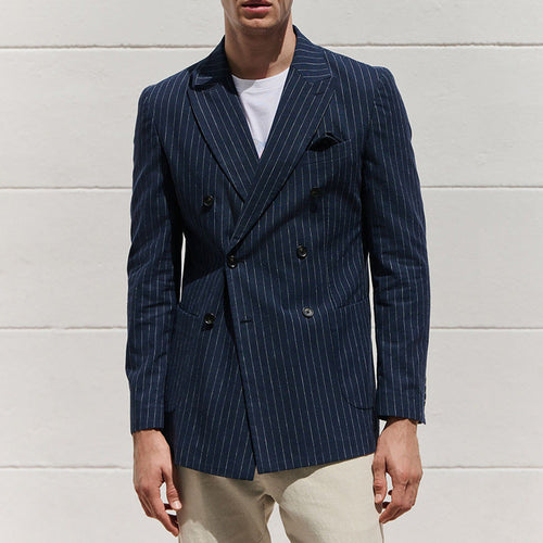 EB | Blazer taillierte Passform Wollmischung Doppelreiher Nadelstreifen Formal