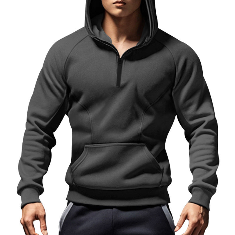 Herren sportlicher Kapuzenpullover mit halbem Reißverschluss und praktischen Taschen EB