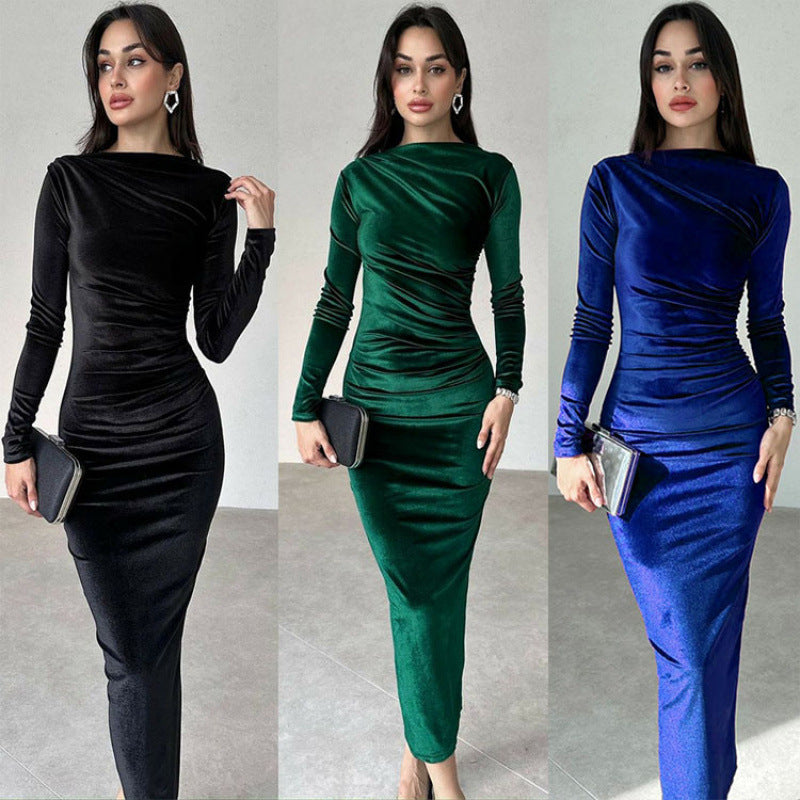 Damen Elegantes Langarmkleid mit körperbetonter Silhouette und gerafftem Design EB