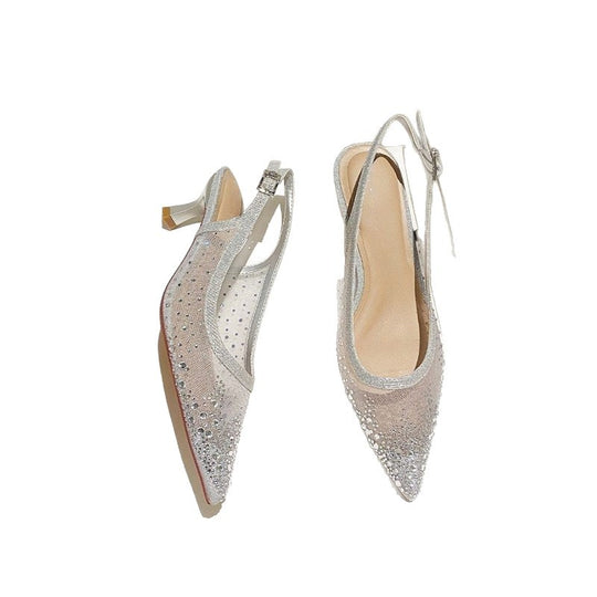 Damen elegante Slingback-Pumps mit funkelndem Netzdesign EB