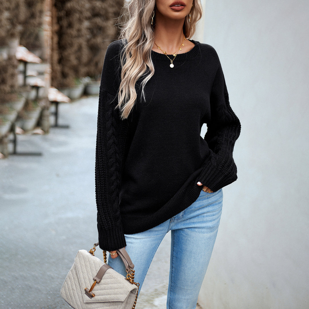 Damen nan Oversize-Feinstrickpullover mit Rundhalsausschnitt und Zopfmusterärmeln EB