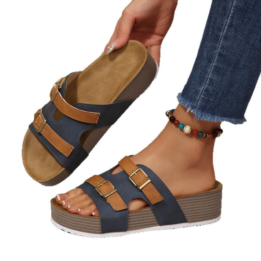 Damen Bequeme Plateau-Sandalen mit verstellbaren Riemen EB