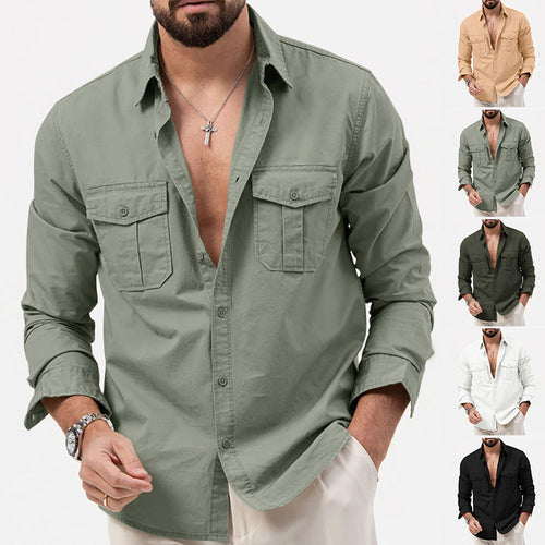 Herren nan legeres Baumwoll-Twill-Hemd mit aufgesetzten Brustklappen und Kentkragen EB