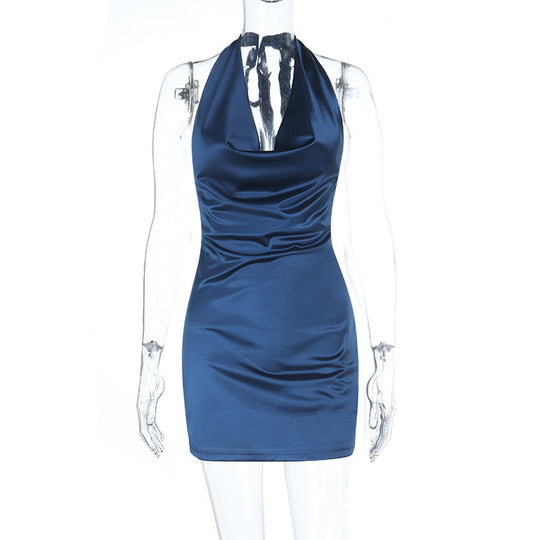 Damen elegantes Halterneck Minikleid mit verführerischer Drapierung EB