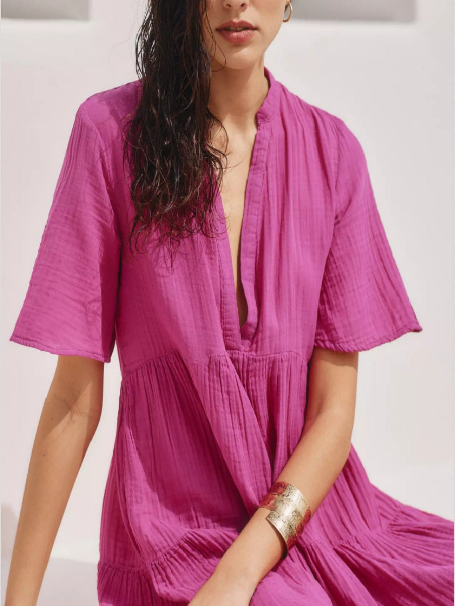 Damen Tunika-Kleid mit weitem Schnitt und V-Ausschnitt EB