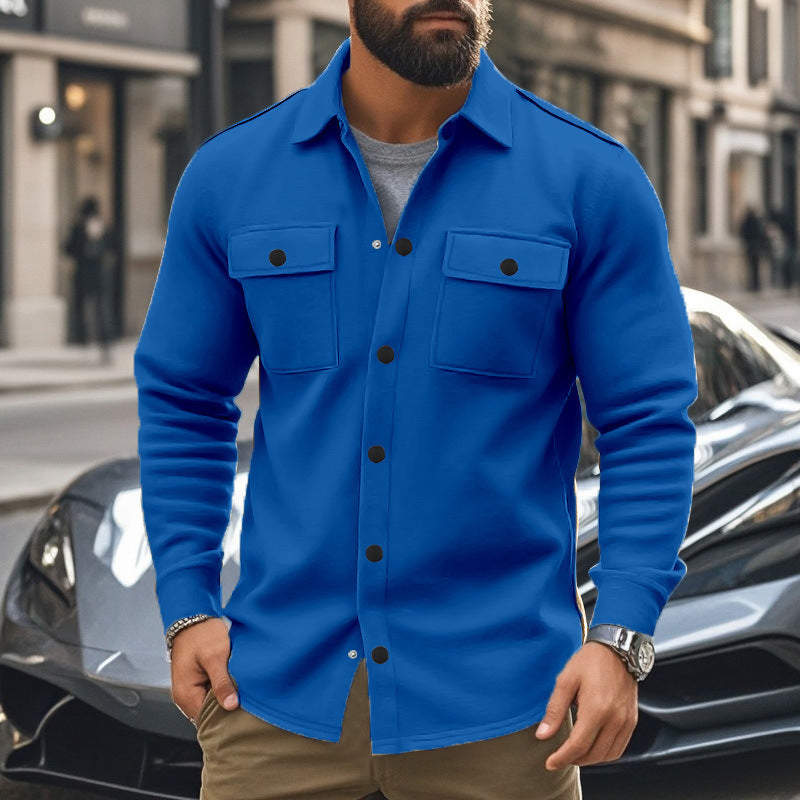 Herren nan modische Overshirt-Jacke in Filzoptik mit aufgesetzten Brusttaschen und sichtbarer Druckknopfleiste EB