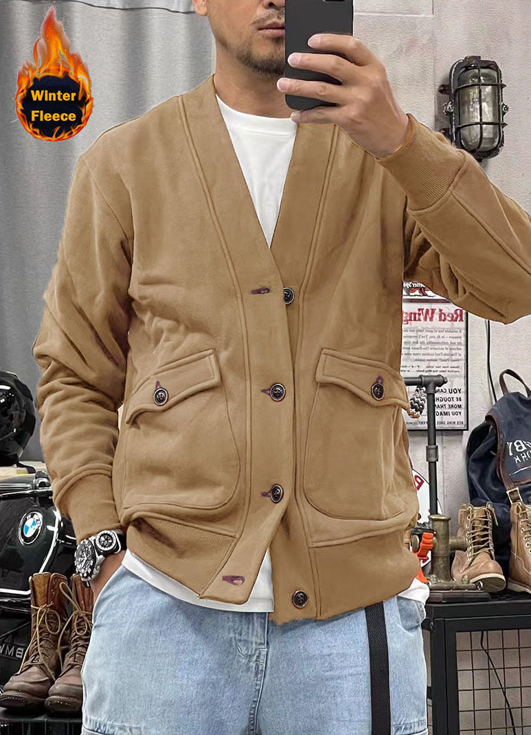 Herren modische Fleecejacke mit praktischen Taschen und eleganter Knopfleiste EB