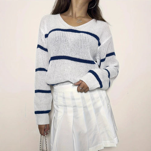 Damen lässiger Strickpullover mit Streifen EB