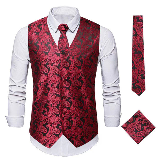 Herren nan Paisley Satin Anzugweste Set mit Krawatte und Einstecktuch EB