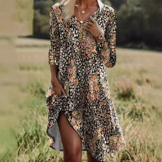 Damen Freizeitkleid mit modischem V-Ausschnitt und Seitenschlitz EB