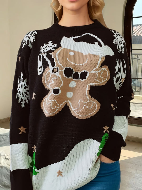 Damen Weihnachtspullover mit festlichem Lebkuchenmotivat EB
