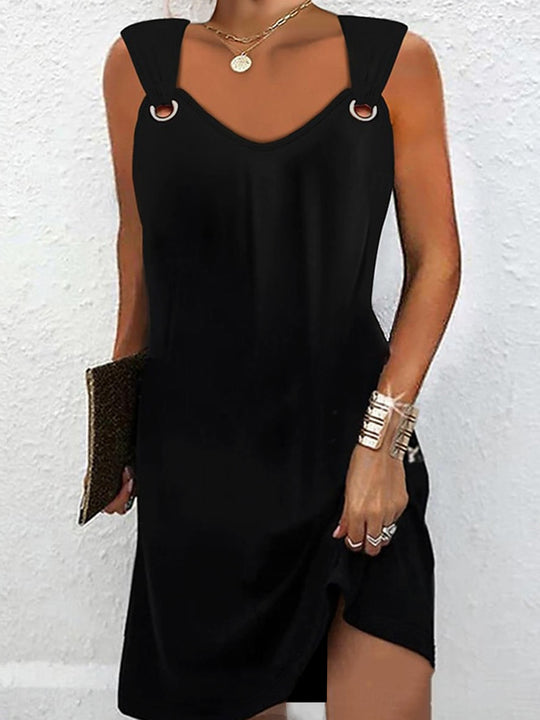 Damen minimalistisch gestaltetes Kleid mit schulterfreien Riemen und seitlichem Schlitz EB