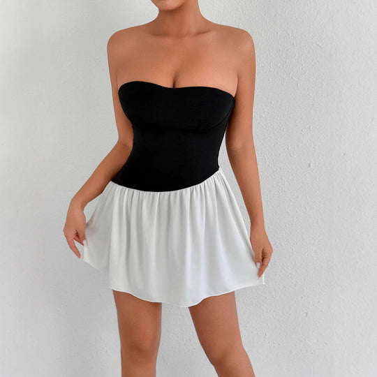 Damen Tailliertes Bandeau-Kleid mit schwingendem Rock EB