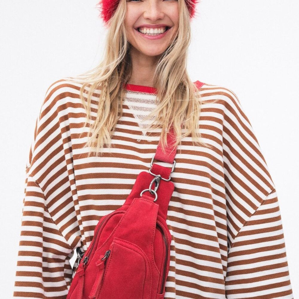 Damen Bequeme Streifenpulli mit Raglanärmeln und elastischen Bündchen EB