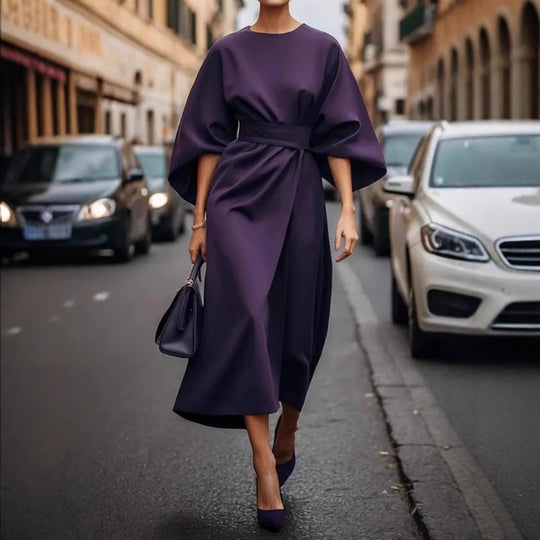 Damen Maxi-Kleid mit voluminösen Ärmeln und elegantem Drapierungsdesign Heidi-Mode